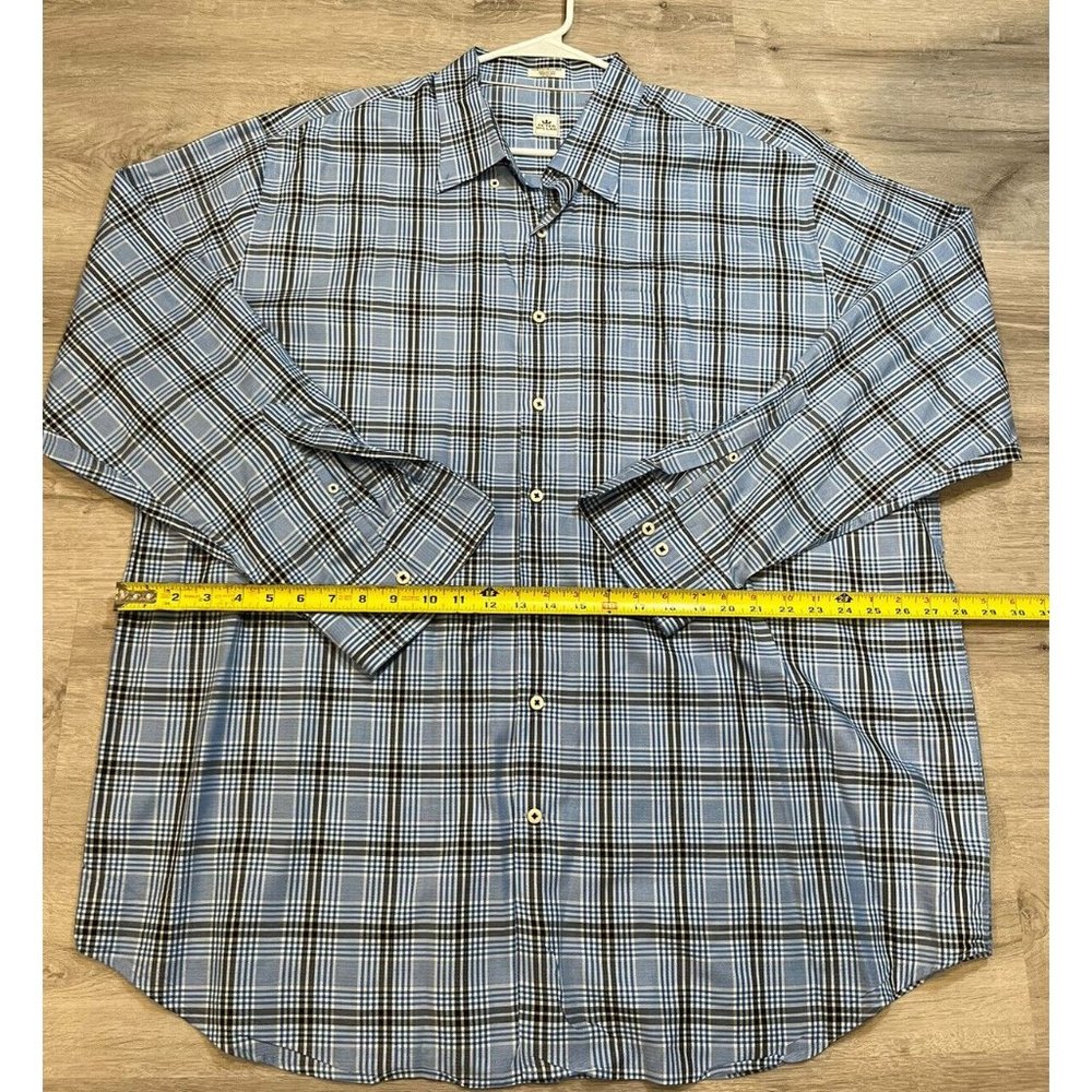 Peter Millar Blue Plaid Cotton Button Front Long Sleeve Shirt Size XXL - Picture 5 of 6